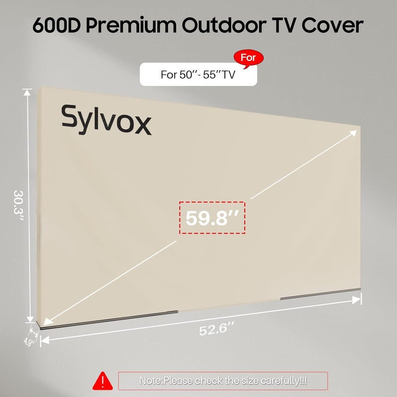 SYLVOX Outdoor TV Cover, 600D TV Cover for 50 to 55 inches TV, Waterproof, Weatherproof and Dust-Proof TV Screen Cover with Remote Control Pocket, Perfect for outdoor TV protection, Khaki - Image 2
